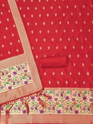 ethnic motifs woven design zari unstitched dress material 3