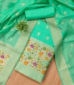 ethnic motifs woven design zari unstitched dress material