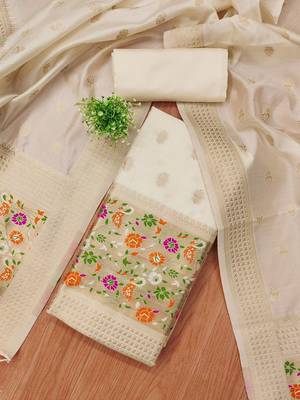 ethnic motifs woven design zari unstitched dress material 1