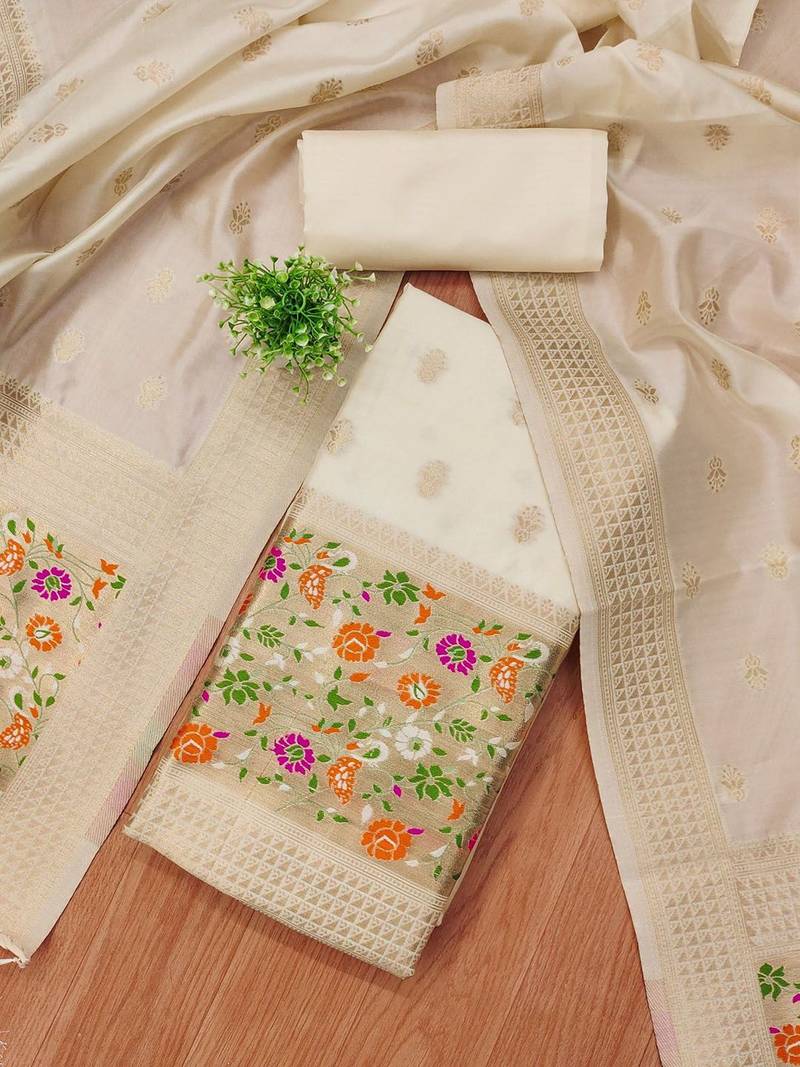 ethnic motifs woven design zari unstitched dress material