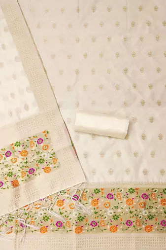 ethnic motifs woven design zari unstitched dress material