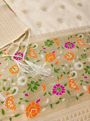 ethnic motifs woven design zari unstitched dress material 4