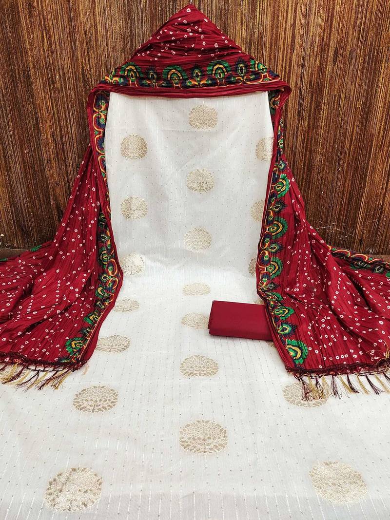 ethnic motifs woven design jacquard unstitched dress material