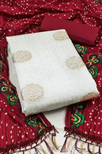 ethnic motifs woven design jacquard unstitched dress material