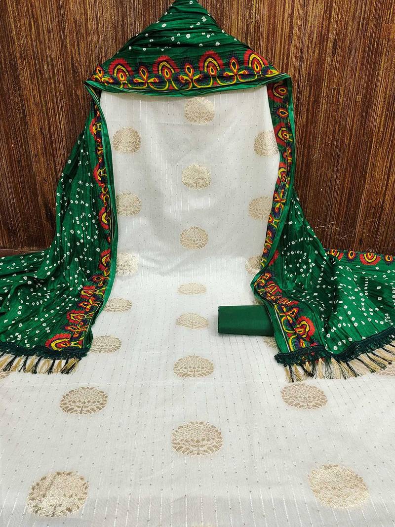 ethnic motifs jacquard woven design sequinned detailed unstitched dress material