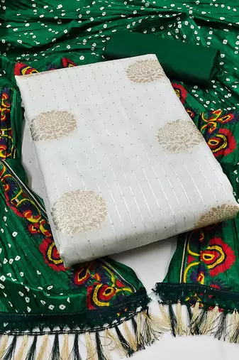 ethnic motifs jacquard woven design sequinned detailed unstitched dress material