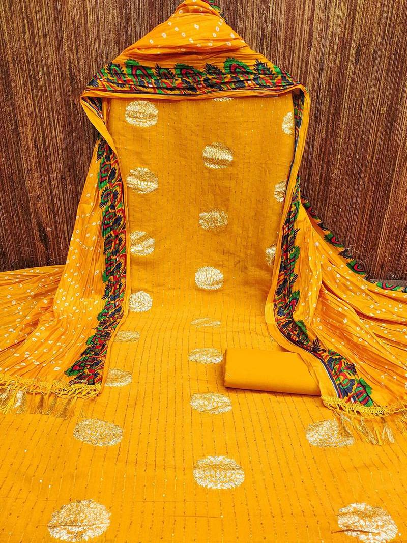 ethnic motifs woven design sequined unstitched dress material