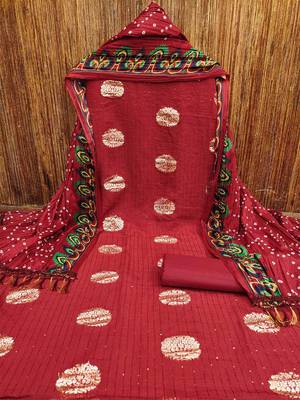 ethnic motifs jacquard woven design sequinned detailed unstitched dress material 1