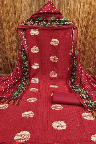 ethnic motifs jacquard woven design sequinned detailed unstitched dress material