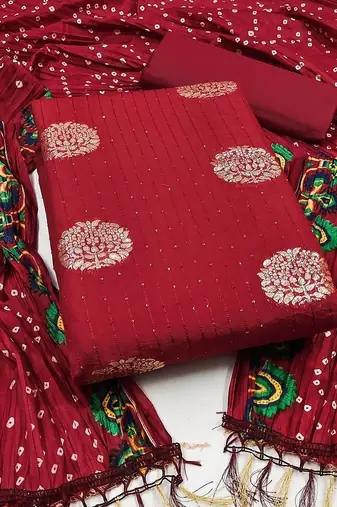 ethnic motifs jacquard woven design sequinned detailed unstitched dress material
