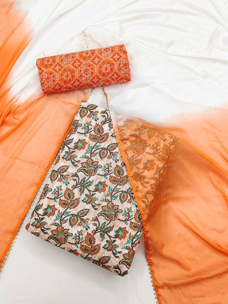 floral printed gotta patti unstitched dress material