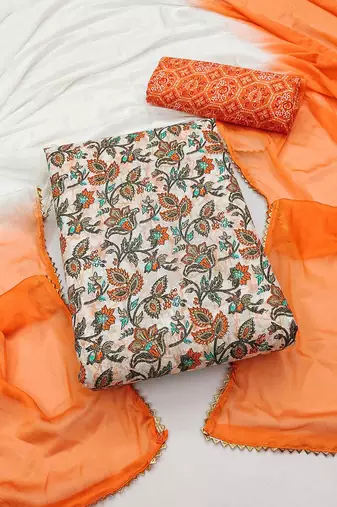 floral printed gotta patti unstitched dress material