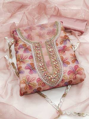 floral printed organza beads and stones unstitched dress material 1