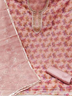 floral printed organza beads and stones unstitched dress material 2