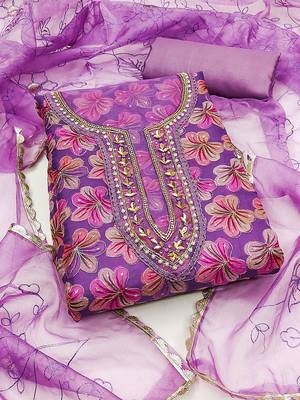 floral printed sequinned unstitched dress material 1
