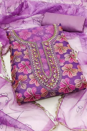 floral printed sequinned unstitched dress material
