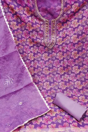 floral printed sequinned unstitched dress material
