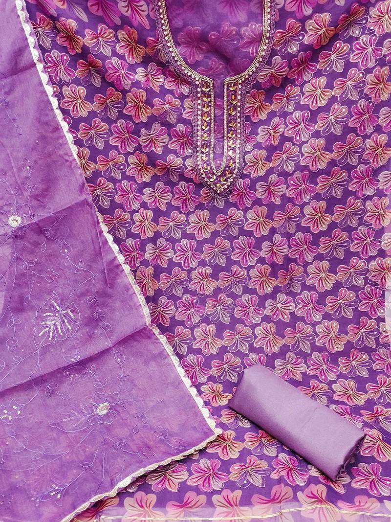 floral printed sequinned unstitched dress material