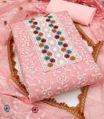 floral embroidered chanderi unstitched dress material