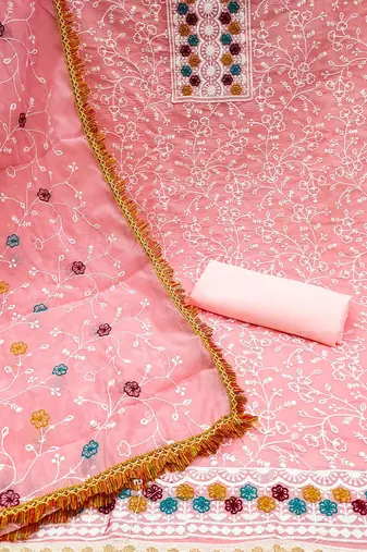 floral embroidered chanderi unstitched dress material