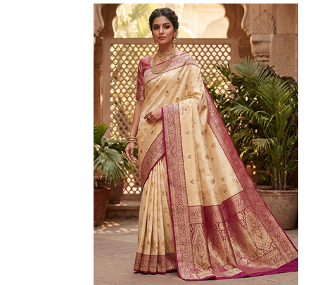 new fancy designer banarsi white zari saree 1
