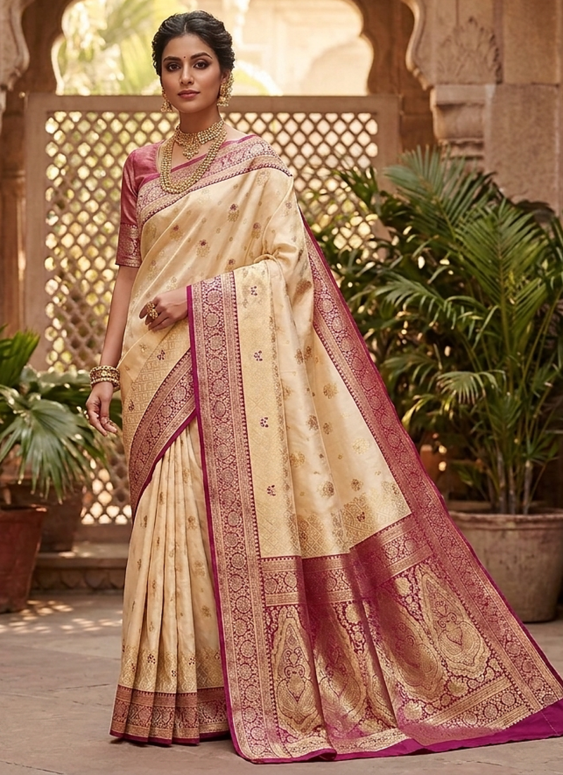 new fancy designer banarsi white zari saree