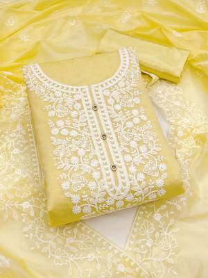 floral embroidered thread work chanderi cotton unstitched dress material 1