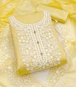 floral embroidered thread work chanderi cotton unstitched dress material