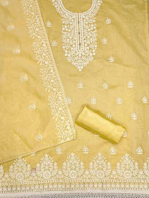 floral embroidered thread work chanderi cotton unstitched dress material 3