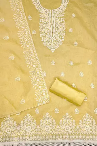 floral embroidered thread work chanderi cotton unstitched dress material