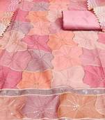 pink organza position print with sequence work unstitched dress material