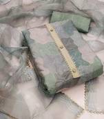 green organza position print with sequence work unstitched dress material