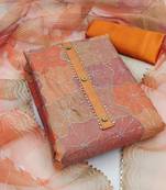 orange organza position print with sequence work unstitched dress material