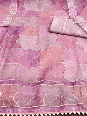 pink organza position print with sequence work unstitched dress material 3