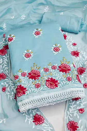 floral embroidered unstitched dress material