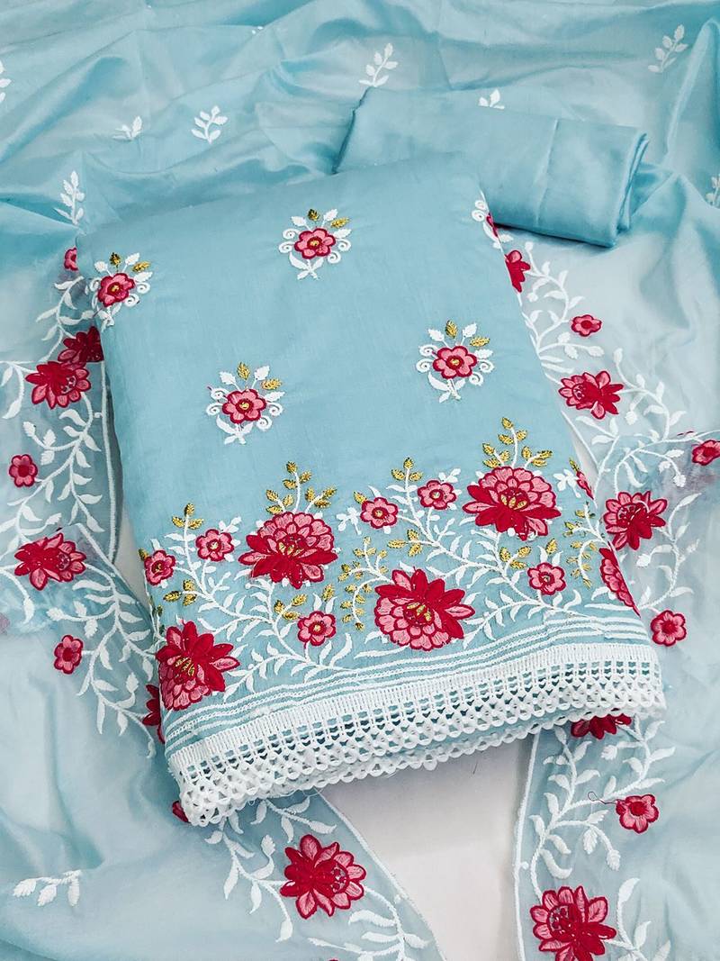 floral embroidered unstitched dress material
