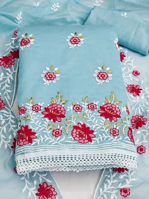 floral embroidered unstitched dress material 2