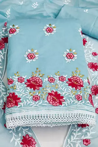 floral embroidered unstitched dress material