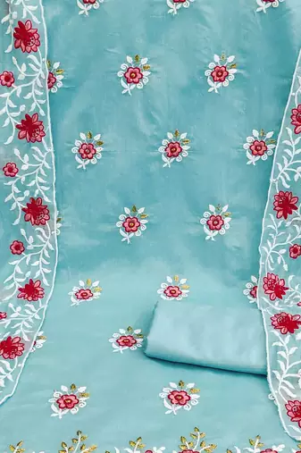 floral embroidered unstitched dress material