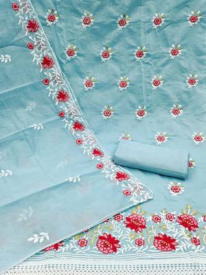 floral embroidered unstitched dress material 4
