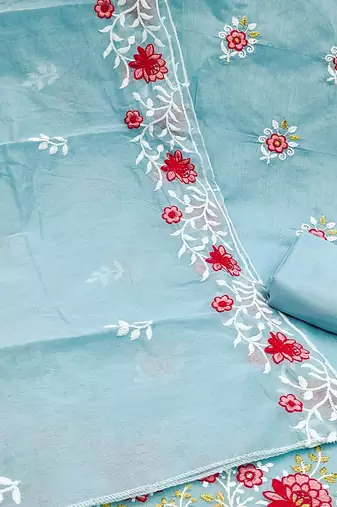 floral embroidered unstitched dress material