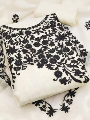 cream georgette multi work unstitched dress material 1