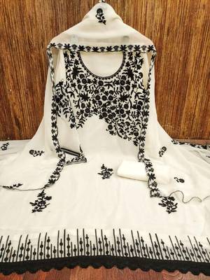cream georgette multi work unstitched dress material 2