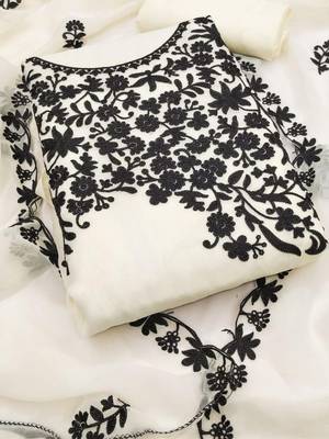 cream georgette multi work unstitched dress material 4