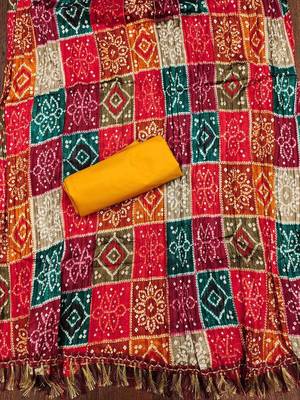 ethnic motifs embroidered mirror work bandhani unstitched dress material 4