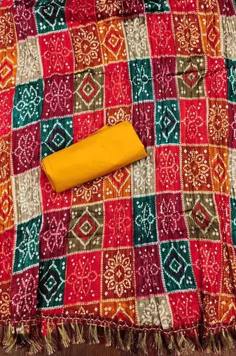 ethnic motifs embroidered mirror work bandhani unstitched dress material