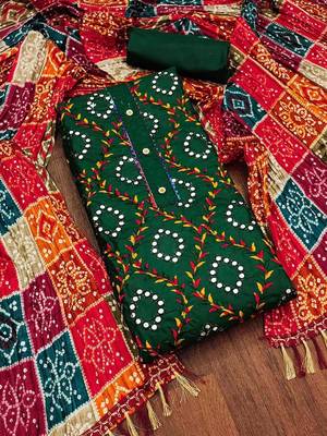 ethnic motifs embroidered mirror work bandhani unstitched dress material 2