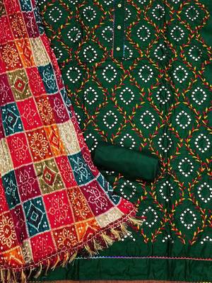 ethnic motifs embroidered mirror work bandhani unstitched dress material 3