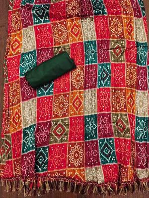 ethnic motifs embroidered mirror work bandhani unstitched dress material 4