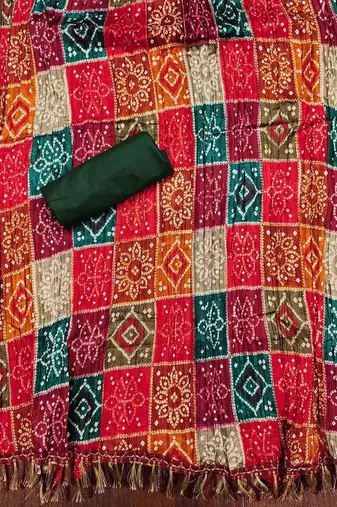 ethnic motifs embroidered mirror work bandhani unstitched dress material